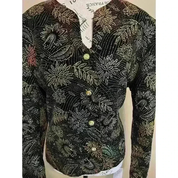 VTG Blazer Jacket 16 Black Silver Gold Sparkles Shimmer Norton McNaughton 1980s - Picture 4 of 10